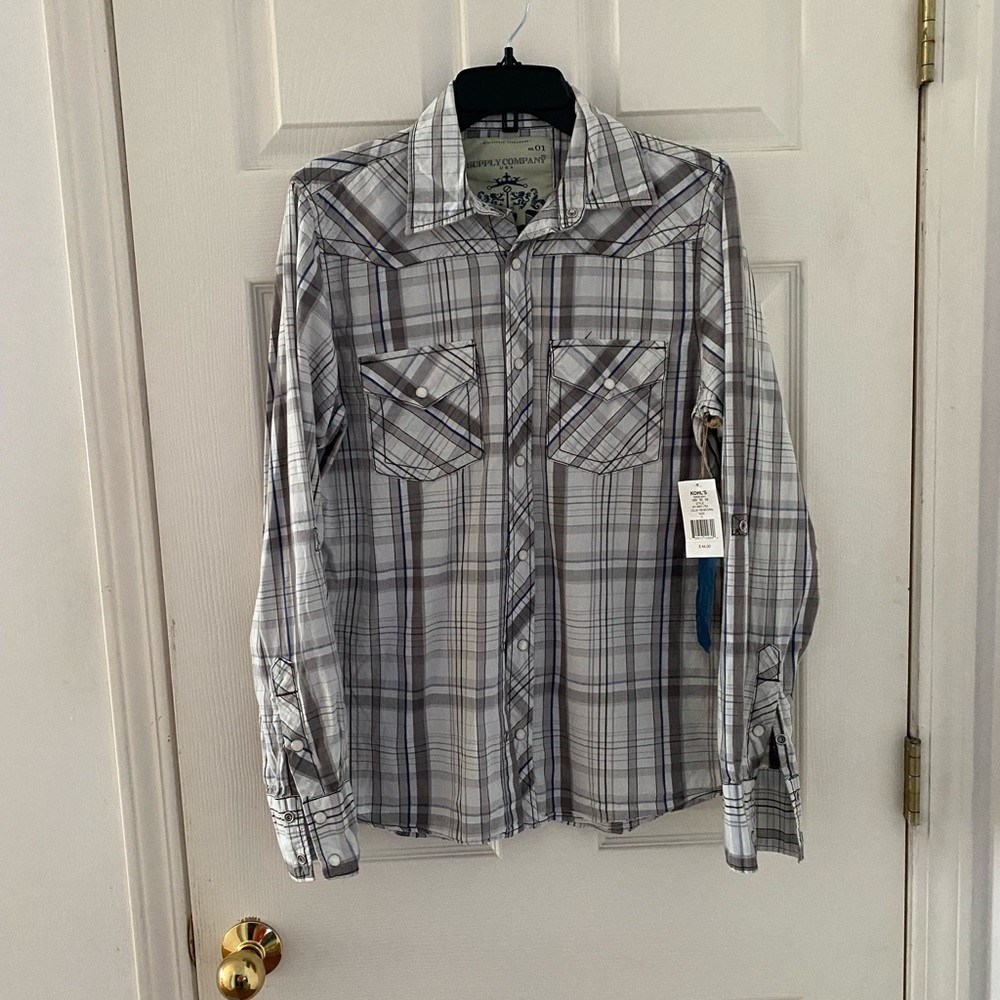 rt-Neutral Colored Plaid with Snap Closures- Small